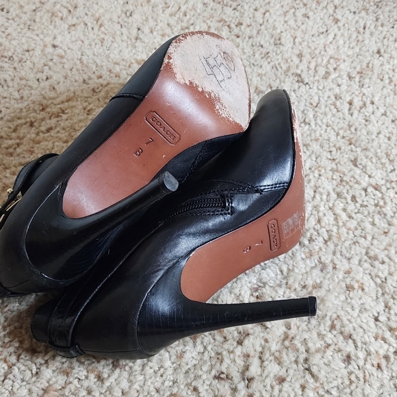 Coach Ursa Black Leather Stiletto Heeled Booties 7B - Picture 5 of 6